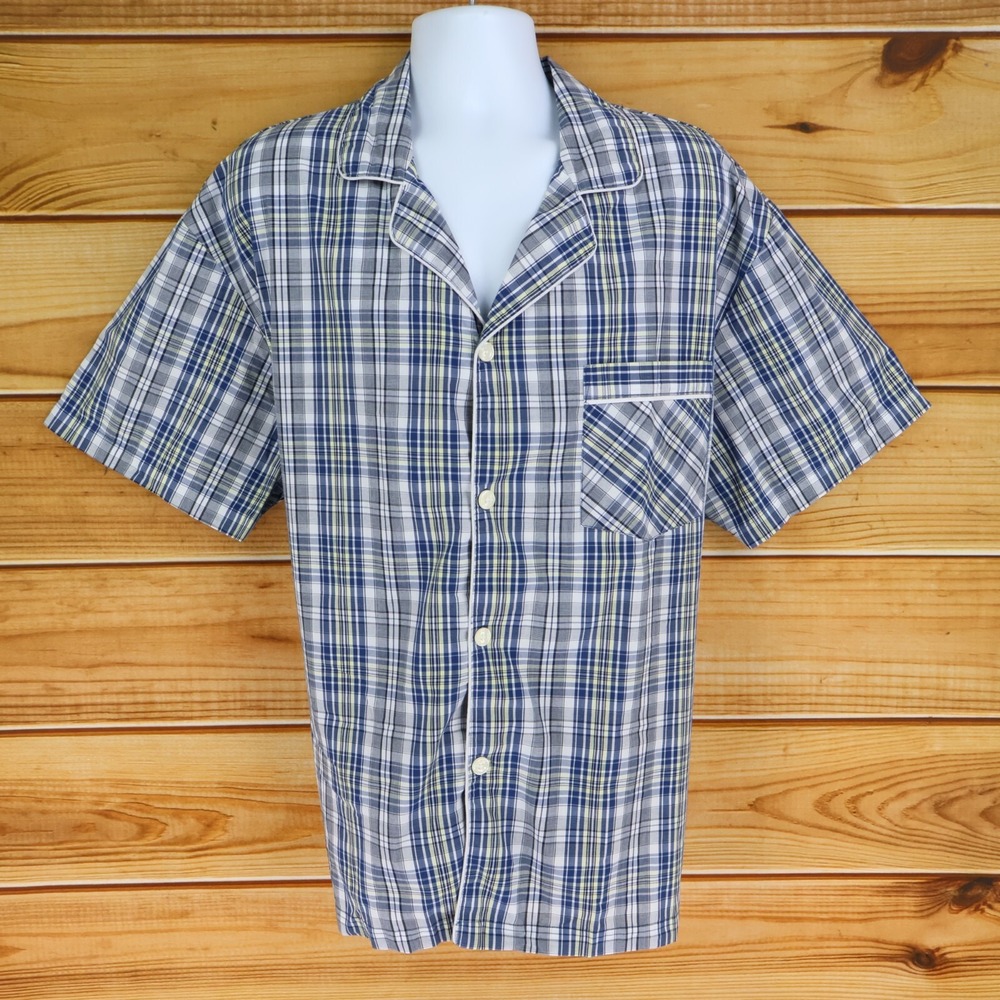 Stafford Short Sleeve Button‎ Up Pajama Shirt Sleepwear Mens Size XXL Blue Plaid